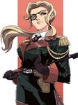  aiguillette blonde_hair eyepatch lowres military military_uniform original ponytail punpun solo uniform whip 