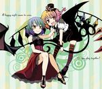  alternate_costume bat_wings dress flandre_scarlet hat mikagami_hiyori multiple_girls one_side_up remilia_scarlet siblings sisters striped striped_legwear thighhighs touhou wings 