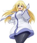  :d blonde_hair blue_eyes blush breasts collet_brunel curvy happy homura_(haku89) large_breasts long_hair long_sleeves open_mouth pantyhose smile solo tales_of_(series) tales_of_symphonia thighs 