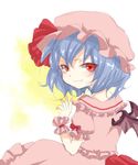  bat_wings blue_hair fang hat niji_(nijioki) red_eyes remilia_scarlet short_hair solo touhou vampire wings 