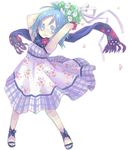  ahoge bad_id bad_pixiv_id blue_eyes blue_hair copyright_request dress flower inase petals ribbon sandals scarf short_hair solo 