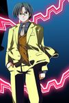  1boy angry black_hair formal glasses jacket necktie sen sen_(astronomy) short solo suit umineko_no_naku_koro_ni ushiromiya_george vest 