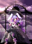  animal_ears blush bow bunny_ears clock colorized dress drill_hair gate gothic high_heels koge_donbo original parasol purple_hair red_eyes ribbon shoes solo star takeuchi_(be_in_chaos) thighhighs umbrella 