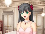  :d alternate_costume alternate_eye_color alternate_hair_color bangs bare_shoulders black_hair blurry blush bow breasts chair chandelier cleavage covered_nipples depth_of_field door dress earrings elbow_gloves fate/hollow_ataraxia fate/stay_night fate_(series) formal game_cg gloves gown green_eyes hair_bow indoors jewelry lights looking_at_viewer matou_sakura medium_breasts necklace open_mouth pearl pearl_necklace pendant pink_dress pink_gloves smile solo table takeuchi_takashi third-party_edit two_side_up upper_body 