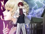  1girl beatrice blonde_hair bug butterfly insect lightning mansion necktie rain umineko_no_naku_koro_ni ushiromiya_battler youshuu 