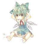  1girl alternate_hairstyle angry barefoot child cirno feet ponytail solo touhou 