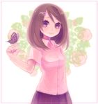  bad_id bad_pixiv_id brown_eyes brown_hair bug butterfly copyright_request flower hair_ornament hairpin inase insect skirt smile solo 
