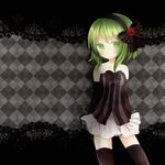  bad_id bad_pixiv_id bare_shoulders elbow_gloves flower gloves green_eyes green_hair gumi hair_ribbon ou_(swdp) ribbon rose short_hair skirt solo thighhighs vocaloid 