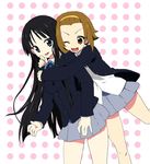  akiyama_mio black_eyes black_hair blazer brown_eyes brown_hair hairband hug jacket k-on! long_hair multiple_girls pleated_skirt polka_dot school_uniform short_hair skirt tainaka_ritsu tomboy yukito_mayumi 