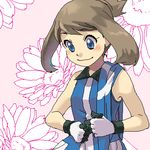  artist_request blue_eyes blush brown_hair flower gloves lowres no_bandana no_headwear odamaki_sapphire oekaki pokemon pokemon_special smile solo 