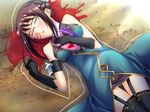  black_hair blood book game_cg glasses kakuka_(koihime_musou) kantaka koihime_musou nosebleed solo thighhighs 