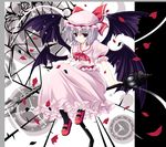  bad_id bad_pixiv_id bat_wings clock hat kurume_shou lamppost petals red_eyes remilia_scarlet rose_petals short_hair silver_hair sitting solo touhou wings 