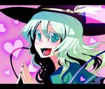  aqua_eyes bad_id bad_pixiv_id happy hat heart komeiji_koishi kumadano solo steepled_fingers touhou 