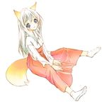  :3 animal_ears bad_id bad_pixiv_id blue_eyes blush fox_ears japanese_clothes long_hair long_skirt miko original saeki_touma silver_hair sitting skirt socks solo tabi tail 