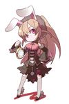  animal_ears bad_id bad_pixiv_id brown_hair bunny_ears chibi copyright_request ira96 long_hair pink_eyes pocket_watch ribbon skirt solo watch 