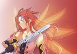  blood gloves headband male_focus red_hair solo sword tales_of_(series) tales_of_symphonia weapon wings zelos_wilder 