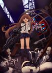  arm_cannon bad_id bad_pixiv_id brown_hair copyright_request doll kacchuu knife long_hair robot school_uniform serafuku solo very_long_hair weapon 