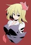  between_breasts blonde_hair breasts brown_eyes hair_ribbon large_breasts looking_at_viewer necktie red_neckwear ribbon rumia solo souto touhou 