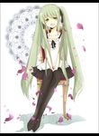  bad_id bad_pixiv_id green_eyes green_hair hair_ribbon hatsune_miku long_hair mono_(recall) petals ribbon shoes sitting skirt solo thighhighs twintails vocaloid world_is_mine_(vocaloid) 