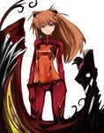  bodysuit brown_hair eva_02 eva_03 highres kae_(artist) long_hair mecha midriff multicolored multicolored_bodysuit multicolored_clothes neon_genesis_evangelion orange_bodysuit pink_eyes plugsuit rebuild_of_evangelion red_bodysuit see-through shikinami_asuka_langley solo souryuu_asuka_langley test_plugsuit 