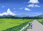 bokuden cirno cloud day field holding_hands konpaku_youmu landscape multiple_girls outdoors road scenery sky touhou walking 