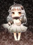  bad_id bad_pixiv_id chibi covered_mouth highres horns kamu_(ayano1342) kantai_collection long_hair looking_at_viewer mittens northern_ocean_hime orange_eyes pale_skin reaching shinkaisei-kan silver_hair solo 