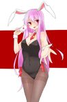  absurdres animal_ears ascot bad_id bad_pixiv_id bare_arms bare_shoulders black_legwear breasts bunny_ears bunny_girl bunnysuit card choker cleavage covered_navel crescent heart highres leotard long_hair looking_at_viewer medium_breasts navel necktie open_mouth pantyhose purple_hair reaching reaching_out red_eyes red_neckwear red_ribbon reisen_udongein_inaba ribbon smile solo thigh_gap thighband_pantyhose touhou very_long_hair wrist_cuffs yukina_(masyumaro610) 