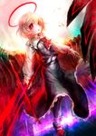  ascot blonde_hair ex-rumia halo highres long_sleeves red_eyes rumia shirt skirt skirt_set solo spark621 sword touhou vest weapon 