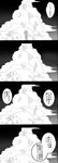  4koma c-button cloud cloudy_sky comic gloves greyscale highres kantai_collection monochrome raised_fist shiranui_(kantai_collection) sky translated 