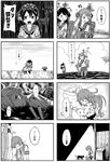  2girls 4koma :3 :d :o admiral_(kantai_collection) ahoge akebono_(kantai_collection) bandaged_arm bandages bangs bell blush cannon cat closed_eyes cloud cloudy_sky comic crying flower futon greyscale hair_bell hair_flower hair_ornament highres hug injury jingle_bell kantai_collection lamppost leaning_on_person long_hair lying machinery md5_mismatch military military_uniform monochrome multiple_4koma multiple_girls naval_uniform ocean on_side open_mouth otoufu pajamas pier rain school_uniform serafuku shitty_admiral_(phrase) side_ponytail sinking sky sleeping sling smile storm swept_bangs translated tsundere turret uniform ushio_(kantai_collection) v-shaped_eyebrows very_long_hair wading waving wet wet_clothes 