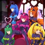  :d ashita_wa_hitsuji bad_end_beauty bad_end_happy bad_end_march bad_end_peace bad_end_precure bad_end_sunny bat black_bodysuit blonde_hair blue_eyes blue_hair bodysuit breasts dark_persona earrings green_eyes green_hair heart highres jewelry long_hair medium_breasts multiple_girls open_mouth orange_eyes orange_hair pink_eyes pink_hair precure short_hair sitting smile smile_precure! yellow_eyes 