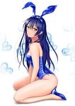  animal_ears bare_legs bare_shoulders blue_hair blush breasts bunny_ears bunnysuit fake_animal_ears full_body high_heels long_hair looking_at_viewer love_live! love_live!_school_idol_project muffin_(sirumeria) profile sitting small_breasts solo sonoda_umi wariza yellow_eyes 