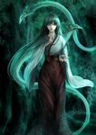  absurdres bad_id bad_pixiv_id black_hair brown_eyes cosmetics forest highres inuyasha japanese_clothes kikyou_(inuyasha) lipstick long_hair looking_at_viewer makeup miko mr_chucky nature pinky_out red_lipstick seashell shell shinidamachuu standing tree youkai 