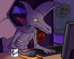  alien animated armor blinking coffee_cup coffee_mug computer computer_mouse cup cuteosphere dragonoid electric_guitar fangs keyboard metroid metroid_(creature) nintendo poster ridley room scalie space_pirate static teeth video_games wings yellow_eyes 