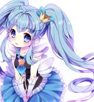  blue_eyes blue_hair blue_skirt blush bow crown cure_princess earrings hair_bow happinesscharge_precure! jewelry long_hair magical_girl mini_crown morino_peko open_mouth precure shirayuki_hime simple_background skirt solo twintails white_background wrist_cuffs 