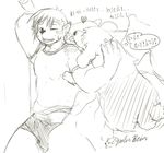  absurd_res bulge clothing duo erection eyebrows hair hi_res kemono licking male monochrome open_mouth penis pubes shirt sketch stevenlew sweat tongue tongue_out underwear 