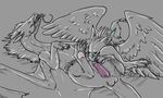  avian balls beak blajn claws dragon erection feathers female feral gryph000 gryphon horn male open_mouth oral oral_sex penis scalie sex straight tongue wings 