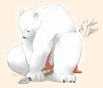  anthro bear black_nose blush chubby clothing eyebrows kemono loincloth male mammal plain_background polar_bear polearm solo spear stevenlew weapon 