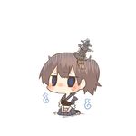  blue_eyes blush brown_hair chibi cosplay fusou_(kantai_collection) fusou_(kantai_collection)_(cosplay) hair_ornament hitodama kaga_(kantai_collection) kantai_collection lowres object_on_head rebecca_(keinelove) short_hair side_ponytail sitting solo sweat 