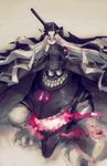  absurdly_long_hair anchorage_oni bad_id bad_pixiv_id bare_shoulders black_dress black_gloves dress elbow_gloves fire gloves hair_ornament highres kantai_collection long_hair machinery milk_tea_(milkonbu) open_mouth overskirt pink_eyes shinkaisei-kan solo teeth turret very_long_hair white_hair white_skin 