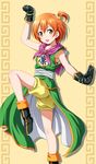  :d arm_up boots chinese_clothes clenched_hand cosplay dragon_quest dragon_quest_iii fighter_(dq3) fighter_(dq3)_(cosplay) fighting_stance hair_bobbles hair_ornament hoshizora_rin leg_up love_live! love_live!_school_idol_project one_side_up open_mouth orange_hair shian_(my_lonly_life.) shorts smile solo standing standing_on_one_leg yellow_eyes 
