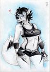  &lt;3 breasts canine female fluffy_tail fox mammal smile solo traditional_media 