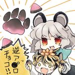  animal_ears apollo_chocolate bad_id bad_pixiv_id biyon grey_hair looking_at_viewer mouse_ears multicolored_hair multiple_girls nazrin paws red_eyes short_hair sketch tiger_ears tiger_paws toramaru_shou touhou translation_request two-tone_hair 
