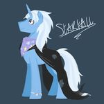  absurd_res blue_fur cape equine feral fur hair hi_res horn kilala97 male mammal my_little_pony original_character plain_background red_eyes scarf solo two_tone_hair unicorn 