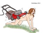  all_fours blush breasts brown_hair butt cord doggystyle eyes_closed female from_behind hair lawn_mower lips male mechanical nipples nude penis sex thatoddguy 