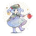  :d bad_id bad_pixiv_id biyon blue_eyes blue_hair hair_bobbles hair_ornament hat holding kawashiro_nitori lampion looking_at_viewer open_mouth sketch smile solo touhou two_side_up 