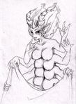  breasts demon female horn looking_at_viewer monochrome multi_breast multi_limb solo zolah_(artist) 