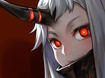  face horn kantai_collection looking_at_viewer patipat_asavasena portrait red_background red_eyes seaport_hime shinkaisei-kan solo white_hair white_skin 