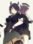  back-to-back closed_eyes eyepatch gloves kantai_collection multiple_girls necktie purple_hair short_hair smile tatsuta_(kantai_collection) tenryuu_(kantai_collection) toma_(koudo) yellow_eyes 