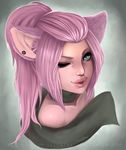  2014 animal_ears blue_eyes cat_ears catgirl ear_piercing female flesh-odium fur hair hi_res human lips long_hair looking_at_viewer mammal piercing pink_fur pink_hair plain_background smile solo 